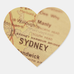 SYDNEY Vintage Karta Hjärtformat Klistermärke