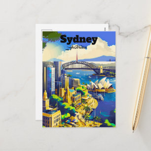Sydney vykort, handritat stads kort, illustrerad helg vykort
