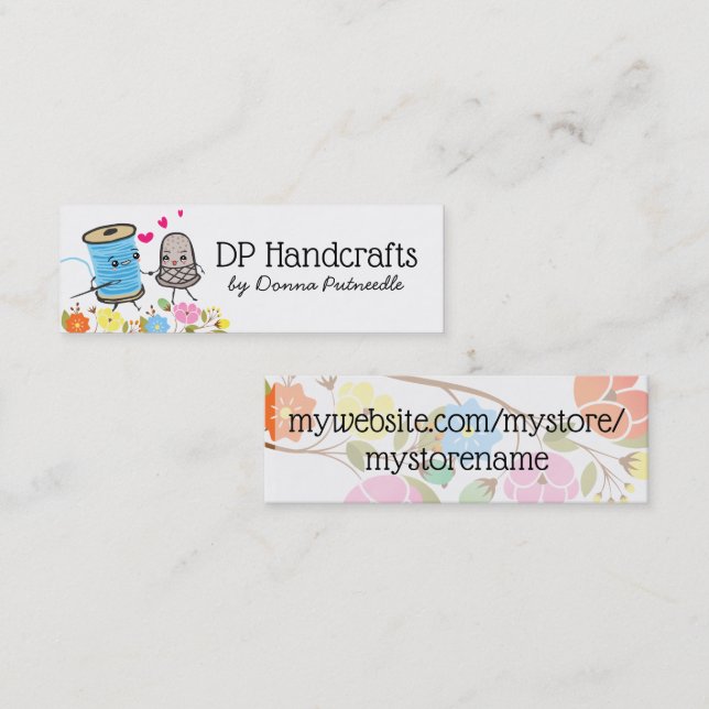 sydoll i nål av tråg i kärlek mini visitkort (Fram/baksida)