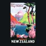 Sydön Nya Zeeland Poster<br><div class="desc">Sydön Nya Zeeland. En vintage av berg, sjö och folk som campar på land. En färglös återställd kopia.</div>