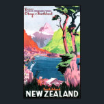 Sydön Nya Zeeland Poster<br><div class="desc">Sydön Nya Zeeland. En vintage av berg,  sjö och folk som campar på land. En färglös återställd kopia.</div>