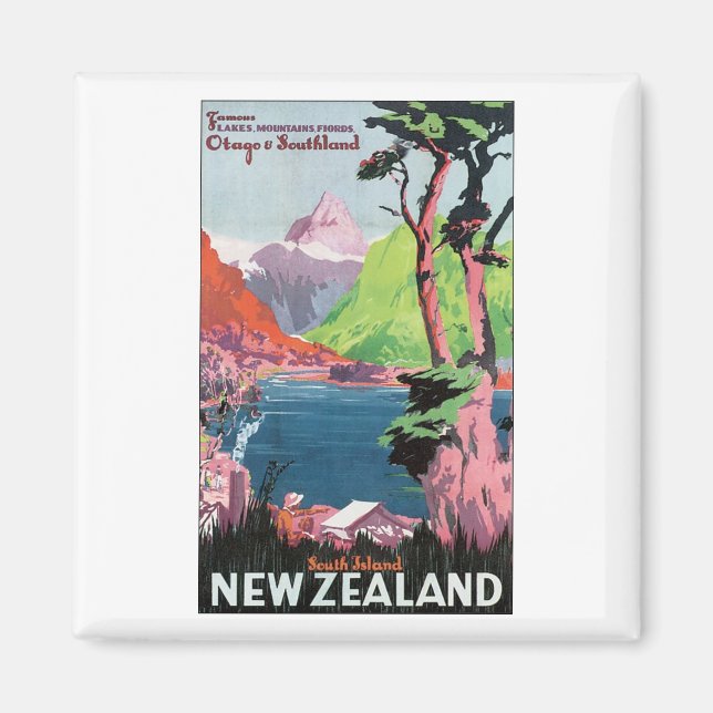 Sydön Nya Zeeland Travel Poster Magnet (Framsidan)
