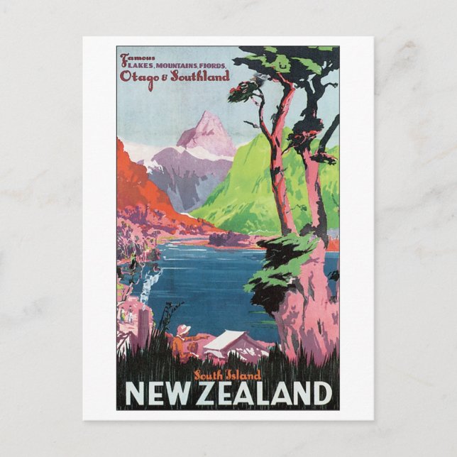 Sydön Nya Zeeland Travel Poster Vykort (Framsida)