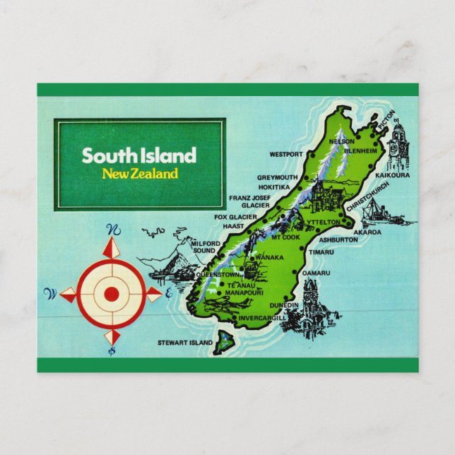 Sydön Nya Zeeland vykort (Framsida)