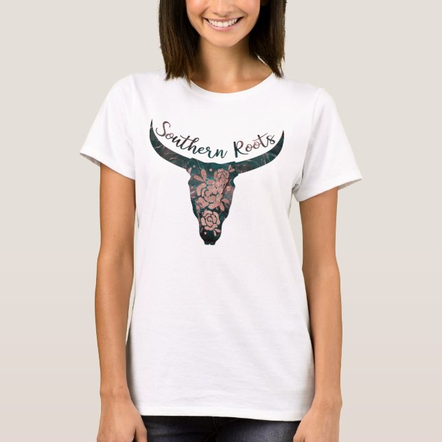 Sydrötter Land Longhorn Rosa ros & Grönt T Shirt (Framsida)