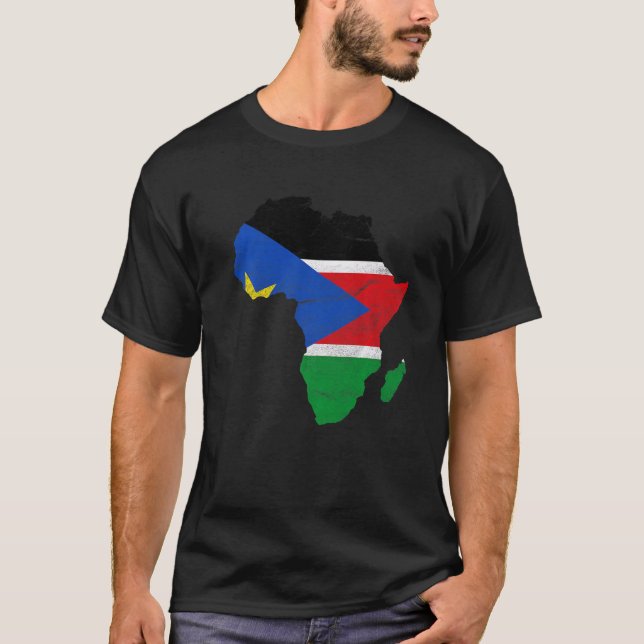 Sydsudan Flagga Afrika Kontinent Silhuett Söder T Shirt (Framsida)