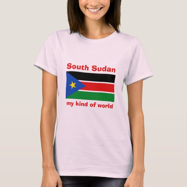 Sydsudan Flagga-Karta-Text T-Shirt (Framsida)