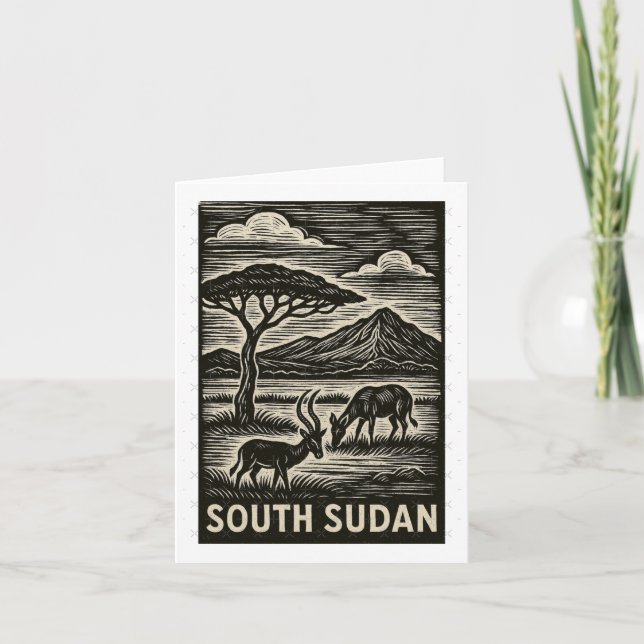 Sydsudan Linocut Stil Oversized Kort (Framsida)