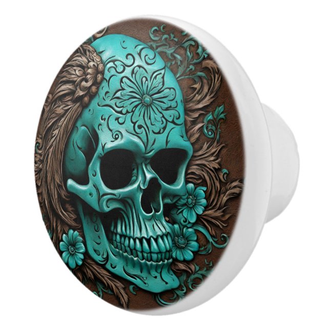 Sydturkos Westerna Land Blommigt Skull Knopp (Höger)