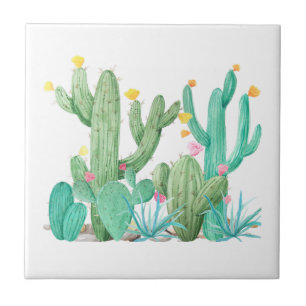 Sydväst Cactus Akvarell Sukkulent Öken Kakelplatta