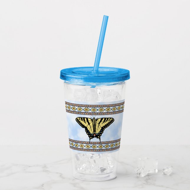 Sydväst gul svalstjärtfjäril blå himmel take away mugg (Baksida Ice)