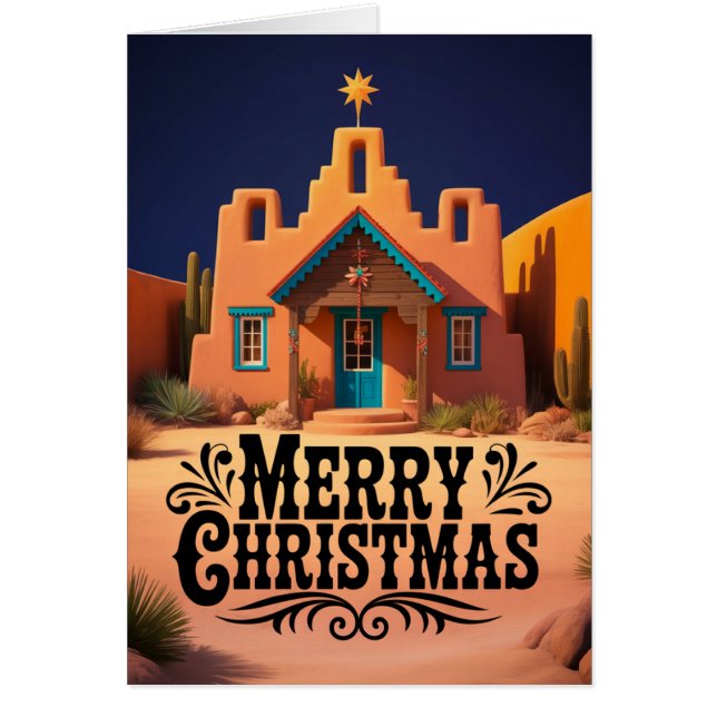 Sydväst julscene öken natt hälsningskort (Framsidan)