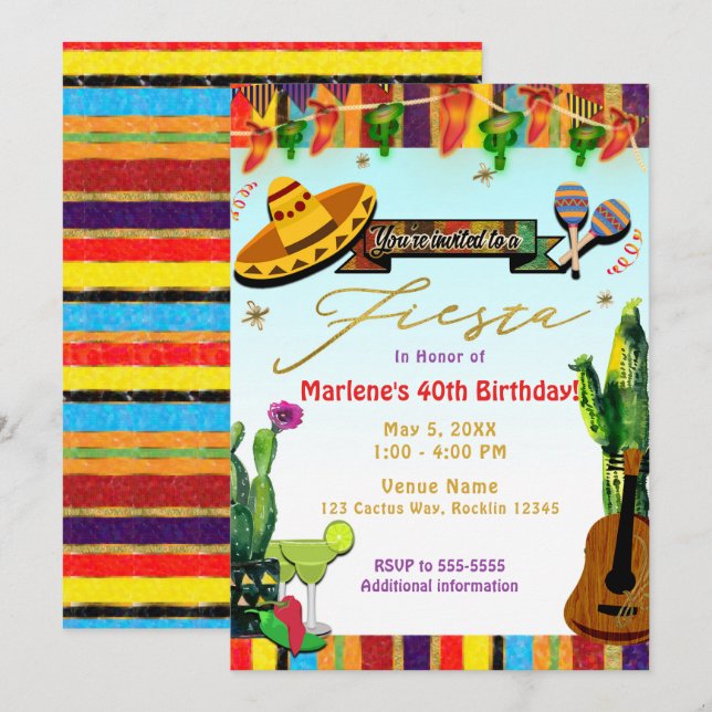Sydväst Kaktus Cinco De Mayo Fiesta-fest Inbjudningar (Fram/baksida)