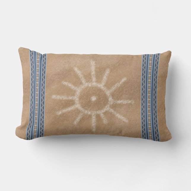 Sydväst Sol Petroglyph Design Blå Kant Lumbarkudde (Framsida)
