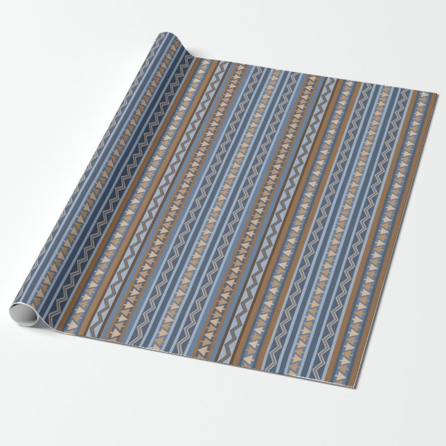 Sydväst stil blå och brun geometrisk mönster presentpapper (Utrullad)