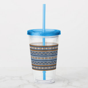 Sydväst stil Blått och brunt geometriskt mönster Take Away Mugg