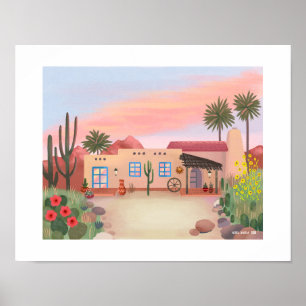 Sydvästdeert Cactus Adobe House Art Skriv ut Poster