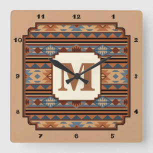 SydvästdesignAdobe Grått Brown Tribal Mönster Fyrkantig Klocka