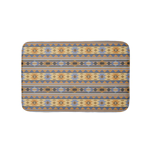 Sydvästdesignens Guld Blue Grått Tribal Mönster Badrumsmatta (Framsidan)