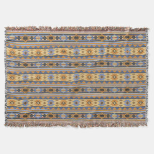 Sydvästdesignens Guld Blue Grått Tribal Mönster Filt