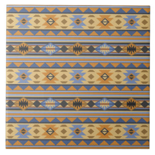 Sydvästdesignens Guld Blue Grått Tribal Mönster Kakelplatta