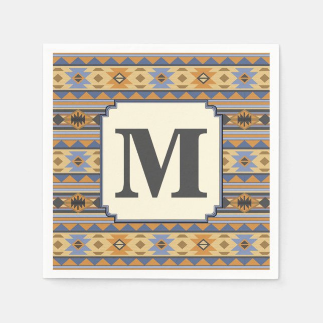 Sydvästdesignens Guld Blue Grått Tribal Mönster Pappersservett (Framsidan)