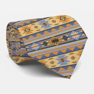 Sydvästdesignens Guld Blue Grått Tribal Mönster Slips