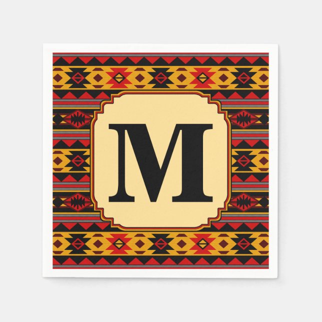 Sydvästdesignrött svart Guld-stammen Mönster Pappersservett (Framsidan)