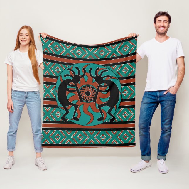 Sydvästdesignturkos Tribal Sol Kokopelli Fleecefilt (På plats)