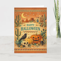 Sydvästlig adobe-hus folkkonst Halloween Kort