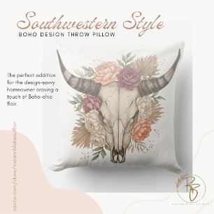 Sydvästlig Boho-design tjur kraniet kastkudde Kudde