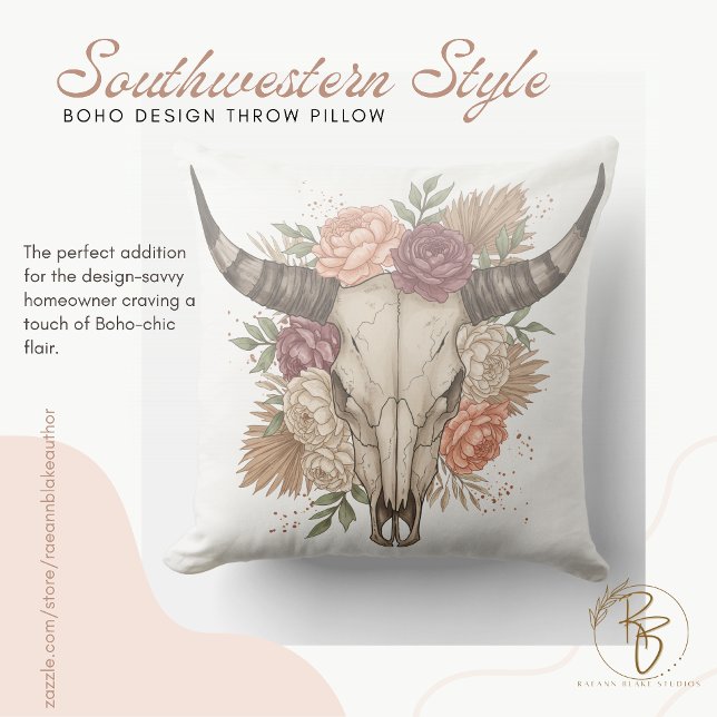 Sydvästlig Boho-design tjur kraniet kastkudde Kudde (Skapare uppladdad)