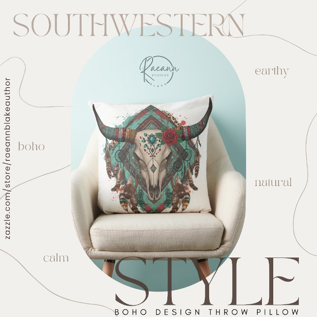 Sydvästlig Boho-design tjur kraniet kastkudde Kudde (Skapare uppladdad)