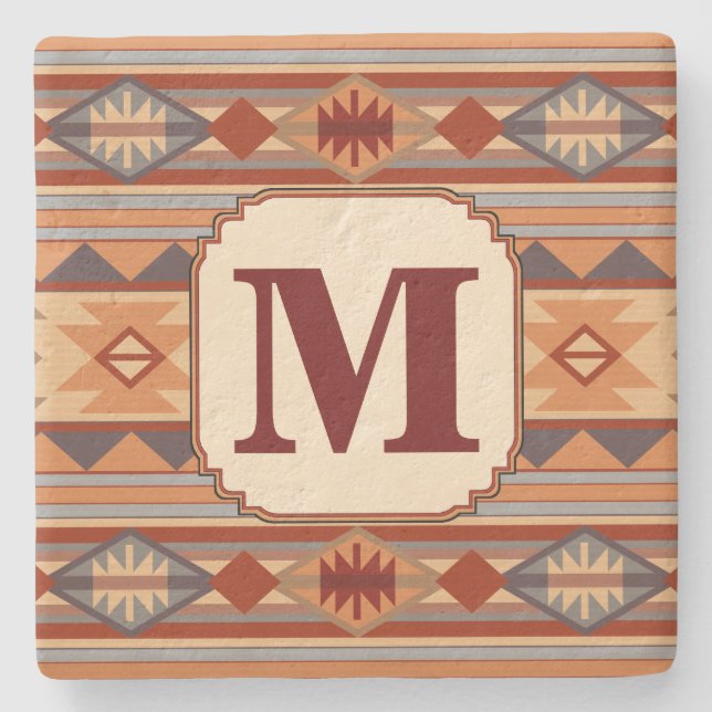 Sydvästlig design Tan Monogram Stenunderlägg (Framsidan)