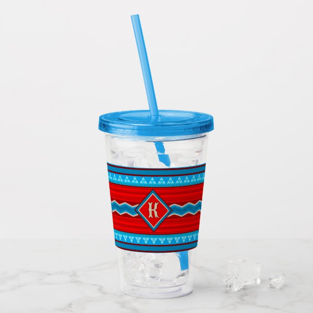 Sydvästlig flodcanyon Röd Turkos Monogram Take Away Mugg (Framsida Ice)