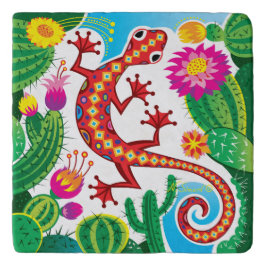 Sydvästlig gecko med kaktusblommor