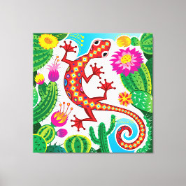Sydvästlig gecko med kaktusblommor canvastryck