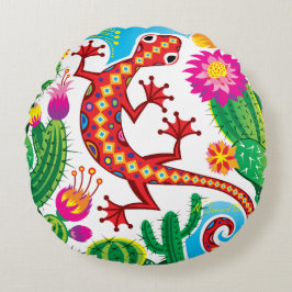 Sydvästlig gecko med kaktusblommor rund kudde