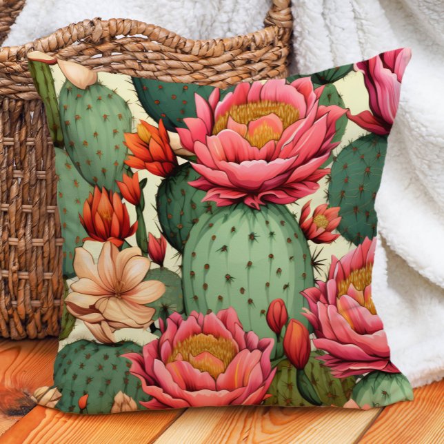 Sydvästlig kaktus saftig ökenbotanik kudde (Pink floral and cactus pillow)