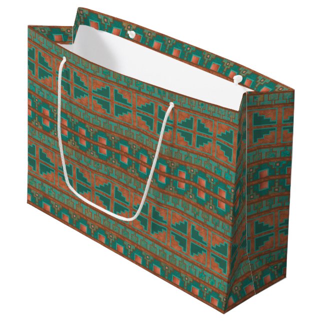 Sydvästlig koppar Teal Geometrisk Mönster (Framsidan Vinklad)