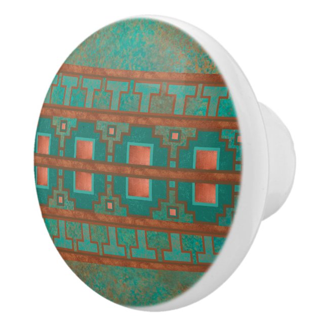 Sydvästlig koppar Teal Geometrisk Mönster Knopp (Höger)