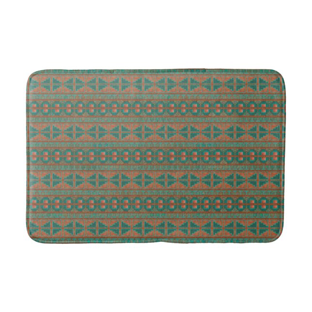 Sydvästlig Koppar Teal Geometrisk Mönster Medium Badrumsmatta (Framsidan)