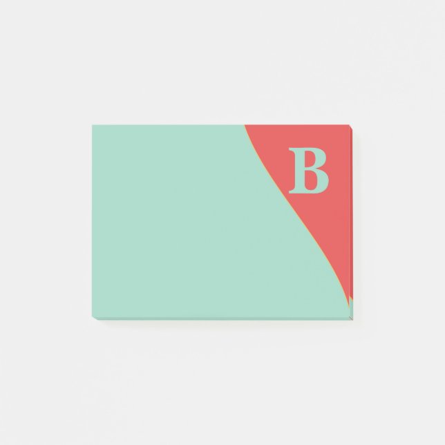Sydvästlig korall och turkos med monogram post-it block (Framsida)