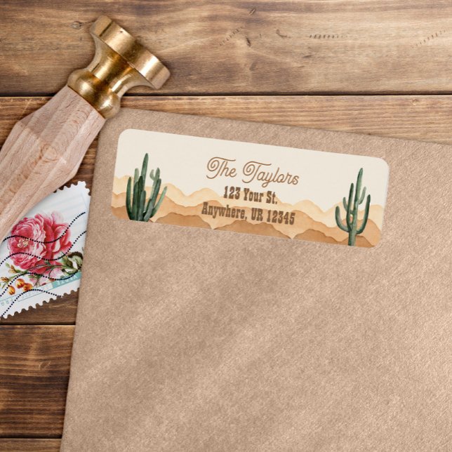 Sydvästlig Rustik Boho Öken Kaktus Adress Returadress Etikett (Skapare uppladdad)