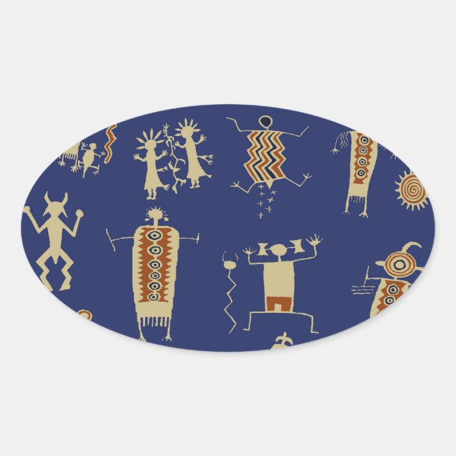 Sydvästlig Shaman Klippkonst Ovalt Klistermärke (Framsida)