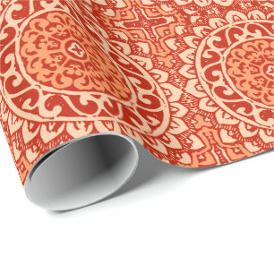 Sydvästlig solmandala batik, korallorange presentpapper