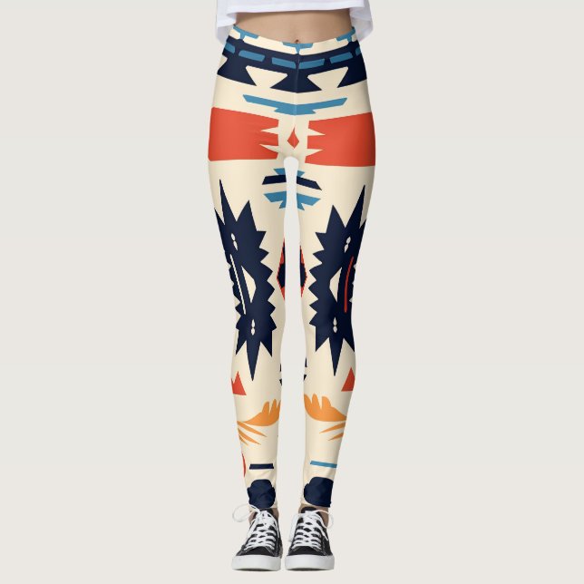 Sydvästlig Tribal Aztec Geometrisk Boho Leggings (Framsida)