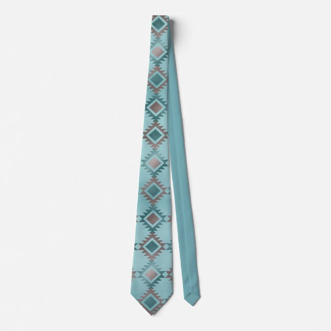 Sydvästra Aztec Blue Teal Design Mönster Slips (Framsida)
