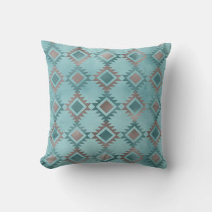 Sydvästra Aztec Mönster Teal Blue Kudde