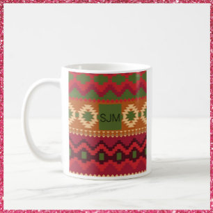 Sydvästra Aztec Stil Rosa Grönt och Brown Kaffemugg